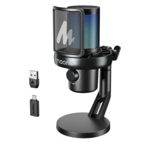 MICROFONO MAONO DM40 PRO USB E INALAMBRICO CON RECEPTOR USB-C CANCELACION DE RUIDO CON SOPORTE DE ESCRITORIO NEGRO