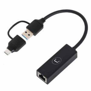 ADAPTADOR 2 EN 1 UNNO TEKNO AD3007BK USB-A USB-C DUAL A GIGABIT ETHERNET 10M/100M/1GBPS NEGRO