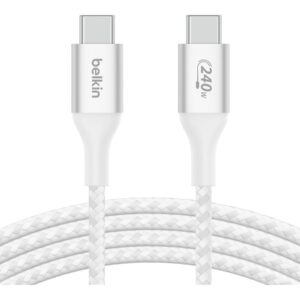 Belkin BoostCharge - Cable USB - 24 pin USB-C (M) a 24 pin USB-C (M) - USB 2.0 - 2 m - compatible con hasta 240 W de potencia - blanco