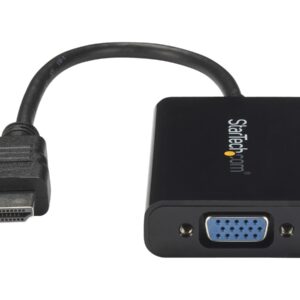 StarTech.com Cable Adaptador Externo Conversor Vídeo Audio HDMI a VGA - 1x HD15 Hembra - 1x HDMI Macho - 1x Mini Jack Hembra - 1920x1200 - Adaptador de vídeo - HDMI macho a HD-15 (VGA), miniconector, Micro-USB tipo B hembra - 25 cm - negro - compatibilida