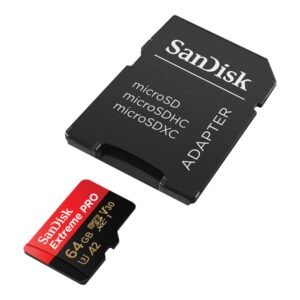 SanDisk Extreme Pro - Tarjeta de memoria flash (adaptador microSDXC a SD Incluido) - 64 GB - A2 / Video Class V30 / UHS-I U3 / Class10 - microSDXC UHS-I