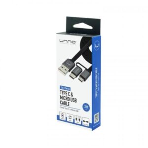 CABLE UNNO TEKNO 2 IN 1 TYPE C & MICRO USB 1M/3FT CB4056GY NEGRO
